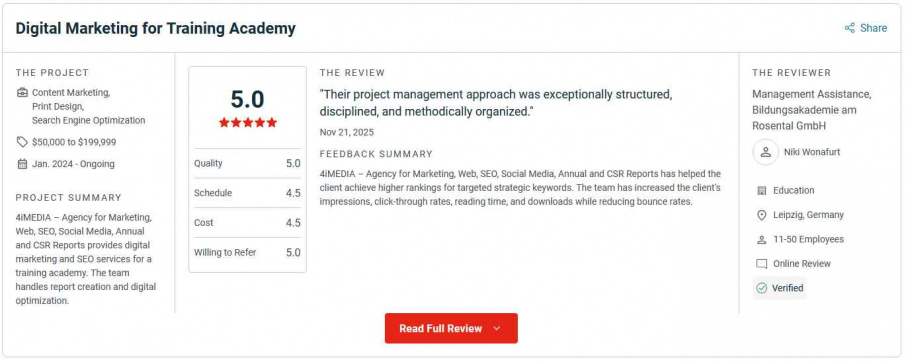 Empfehlungen auf Clutch für Leipziger SEO Agentur