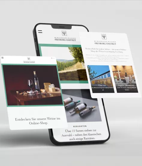 iphone-und-zwei-floating-screens-zeigen-content-marketing-fuer-winzer-vereinigung-freyburg-unstrut-auf-ihrer-webseite