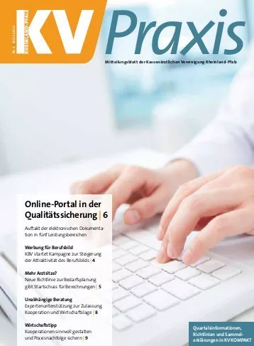 cover-mitarbeitermagazin-kv-praxis-haende-tippen-auf-tastatur-redaktion-von-leipziger-agentur-fuer-mitarbeitermagazine